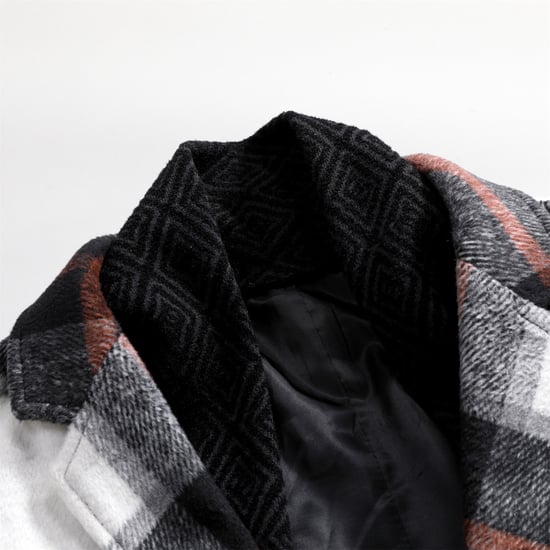Men's Long Slim Fit Checked Winter Thick Coat with Shawl Collar Red - Image 3