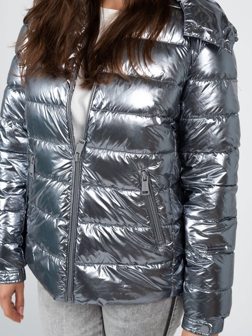 Guess Chaqueta Chaqueta de bombardero de mujer Plata - Image 4