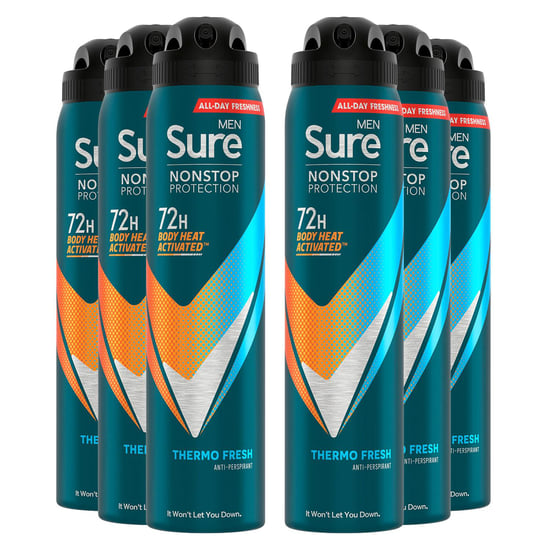 Sure Men Anti-perspirant 72H Nonstop Protection Thermo Fresh Deodorant, 6x250ml