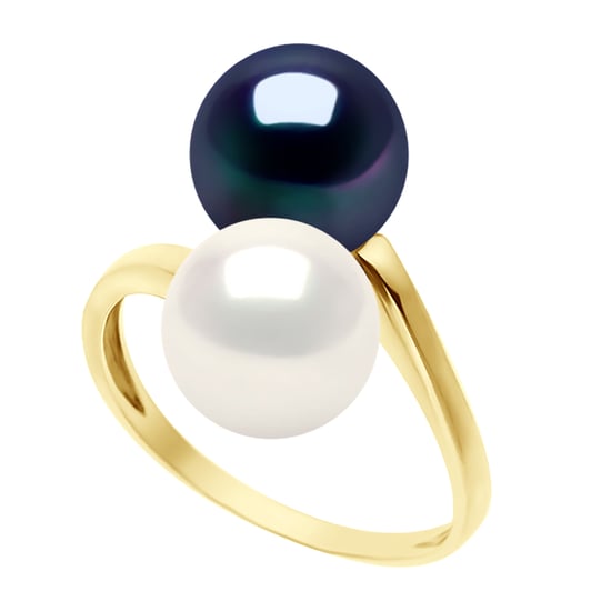 Ring You & Me - Yellow Gold - 2 Real Cultured Freshwater Pearls Round 8-9 mm - Image 1