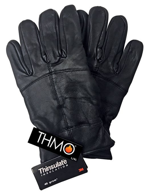 Guantes de piel Thinsulate para hombre | THMO | Guantes de piel con forro polar a prueba de viento para invierno en negro - Negro - Image 2