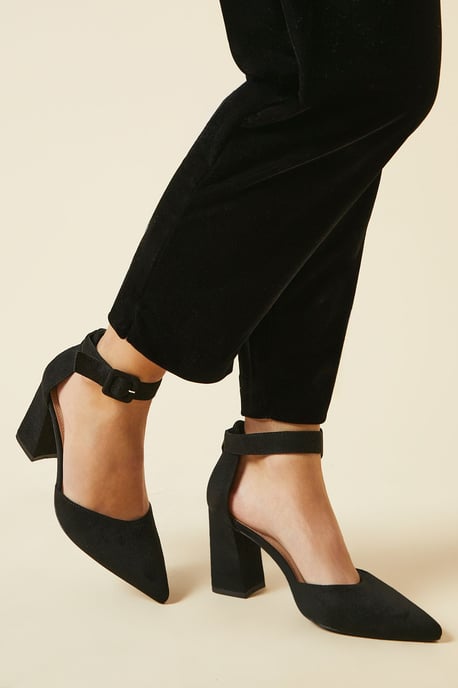 Wide Fit Echo Buckle Detail Ankle Strap Pointed Court Shoes - Image 3