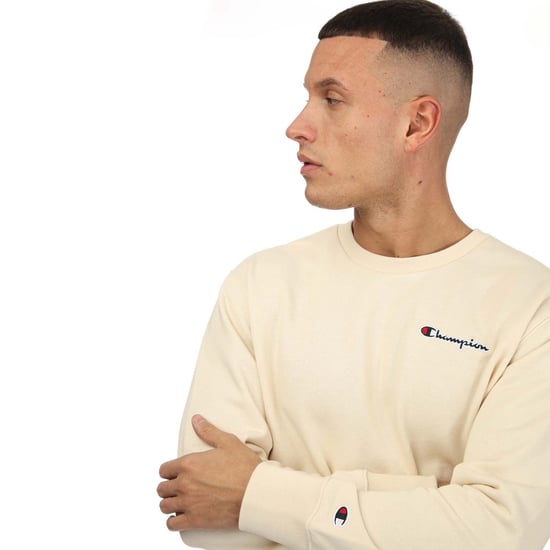 Men's Champion Crew Neck Small Script Logo Sweatshirt in Sand