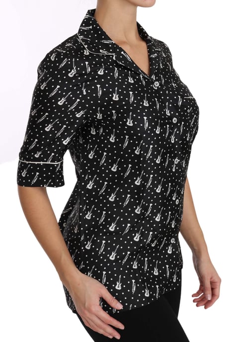 Camisa de seda negra con estampado de guitarra y trompeta para mujer de Dolce & Gabbana - Image 6