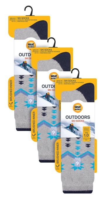 3 Pares Multipack Ultra Lite Calcetines de Esquí para Hombre | Calentadores | Funky Patterned Striped Knee High Socks - Grey Fairisle - Image 2