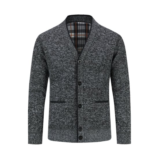 Men's Cardigan with Two Pocket Button Stand-Up Collar Cardigan for Winter Dark Grey