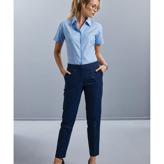 Russell Collection Ladies/Womens Short Sleeve Easy Care Oxford Shirt (Oxford Blue) - Image 3