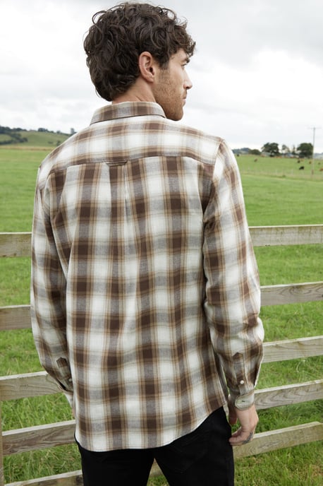 Chocolate 'Flannel' Brushed Cotton Long Sleeve Check Shirt