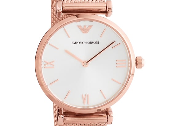 Emporio Armani  AR1956 Rose Gold Plated Silver Dial Mesh Bracelet - Image 2