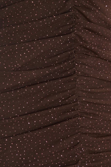 Brown Glitter Ruched Bodycon Mini Dress