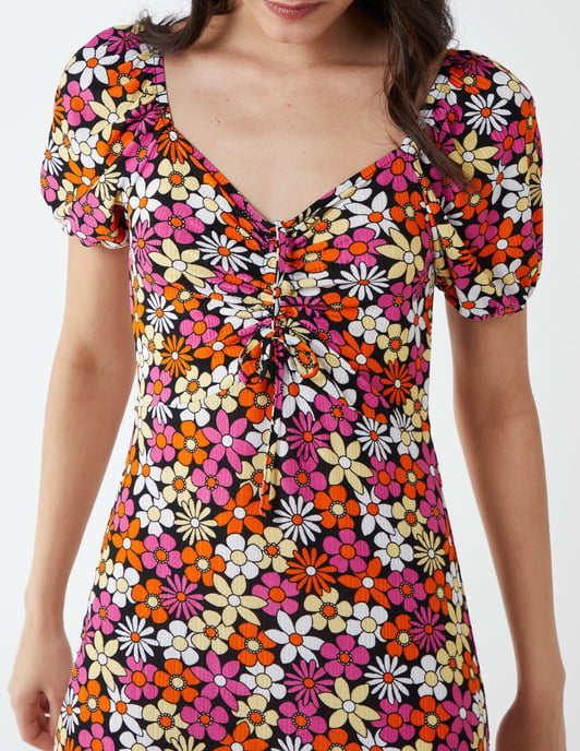 DULCIE - V Neck Ruched Midi Dress