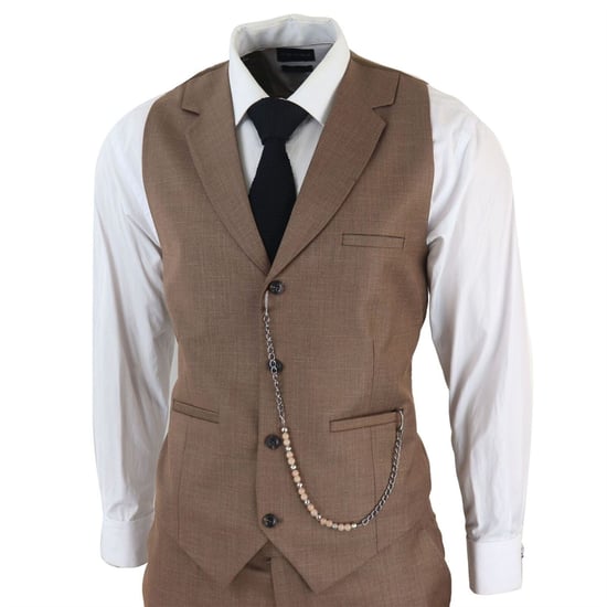 Traje clásico de 3 piezas en color marrón liso para hombre - Image 4