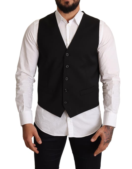 Chaleco Formal de Lana Negra para Hombre de Dolce & Gabbana - Image 1