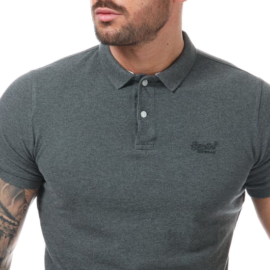 Men's Superdry Classic Pique Polo Shirt in Charcoal Marl
