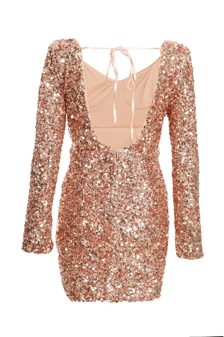 Rose Gold Sequin Flute Sleeve Mini Dress