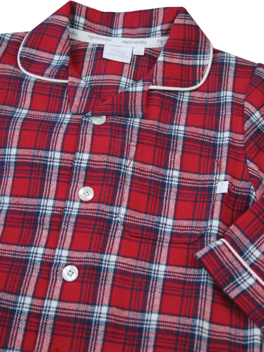 Boys Red Check Traditional Cotton Pyjamas Set