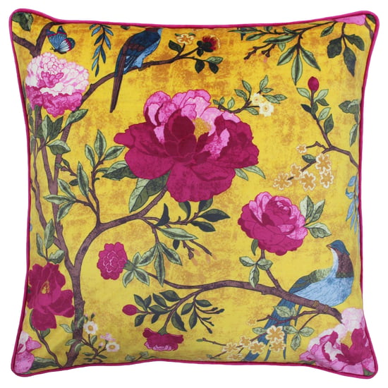 Paoletti Chinoiserie Piped Floral Feather Filled Cushion