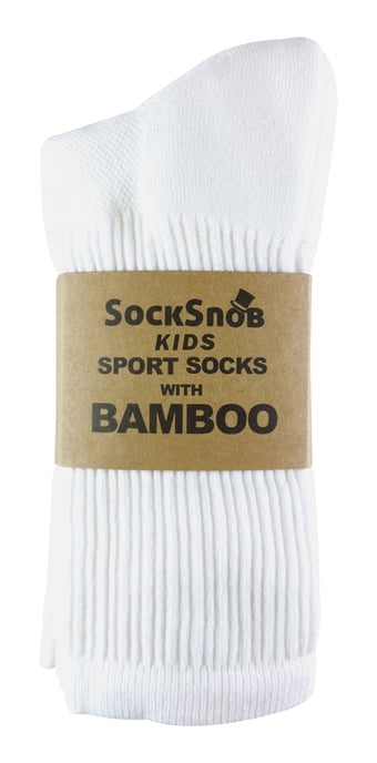 Paquete múltiple de 12 pares de calcetines deportivos de bambú para niños | Sock Snob | Calcetines suaves y transpirables para correr | Calcetines ideales para educación física y deportes - Blanco - Image 2