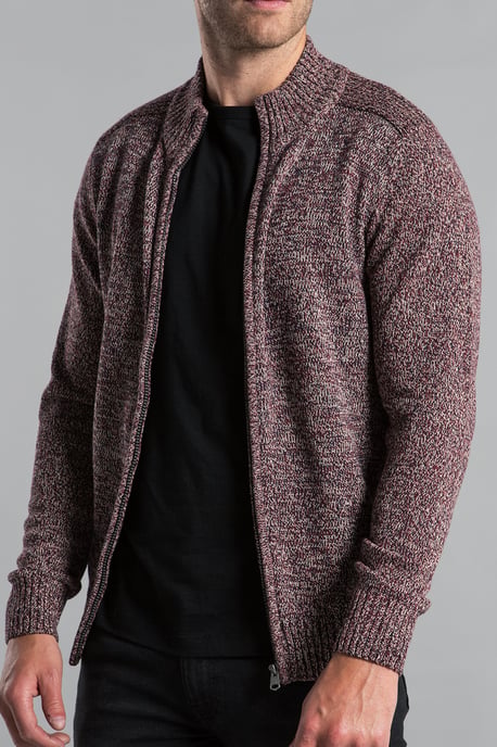 Wine Recycled Cotton Blend Zip-Through Cardigan