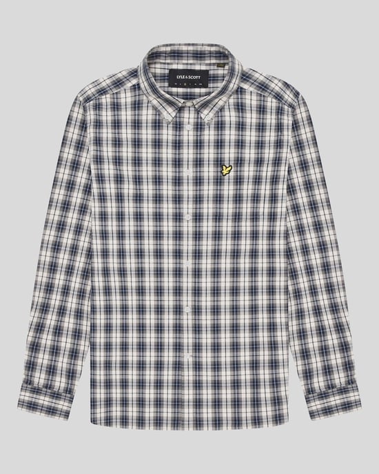 Camisa de manga larga de popelín a cuadros lavados Cove/azul marino oscuro de Lyle & Scott - Image 5