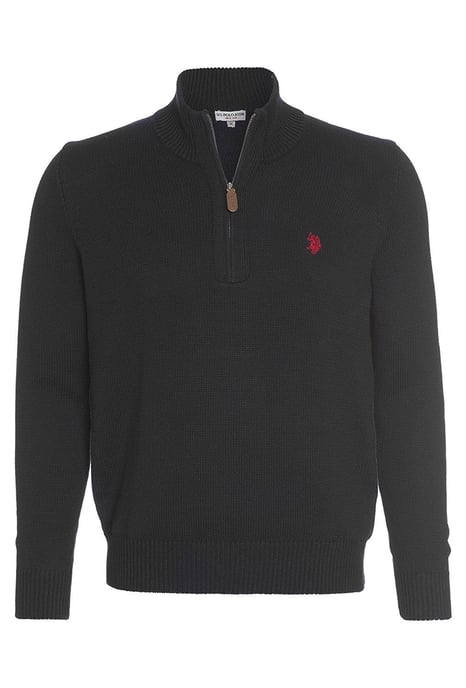 U.S. POLO ASSN. Men's Zip Troyer - Sweater with stand-up collar - Elegant long-sleeved knitted sweater in black