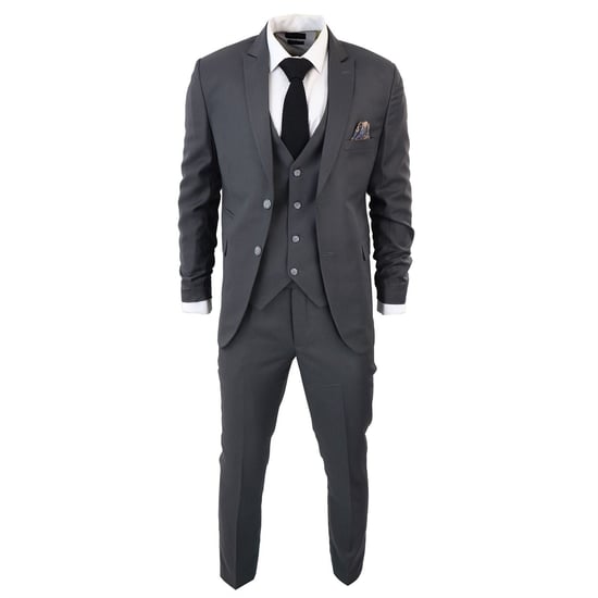 Traje clásico liso de 3 piezas color carbón IM1 para hombre - Image 1