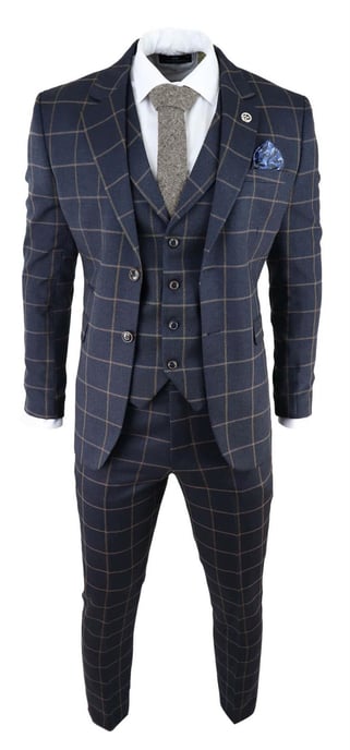 Traje de tweed de tres piezas a cuadros azul marino para hombre, Peaky Blinders, estilo Gatsby de los años 20, corte entallado - Image 2