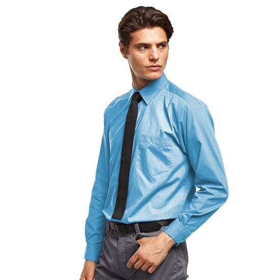 Premier Mens Premier Poplin Long-Sleeved Formal Shirt (Turquoise) - Image 2