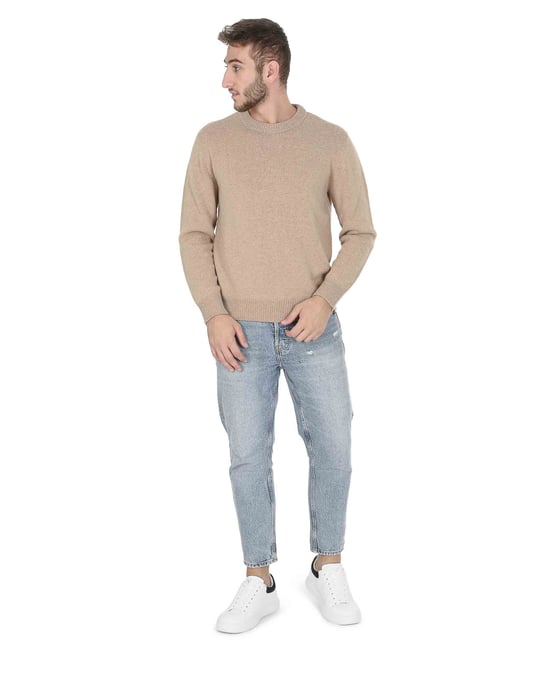 Crown Of Edinburgh Pull Col Rond Homme Cachemire Coe 009 Beige - Image 1