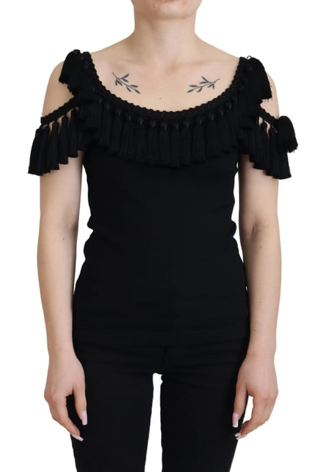 Top sin mangas negro de Dolce & Gabbana con borlas de algodón para mujer - Image 1