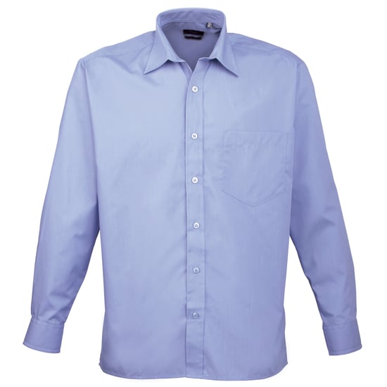 Premier Mens Premier Poplin Long-Sleeved Formal Shirt (Mid Blue) - Image 1