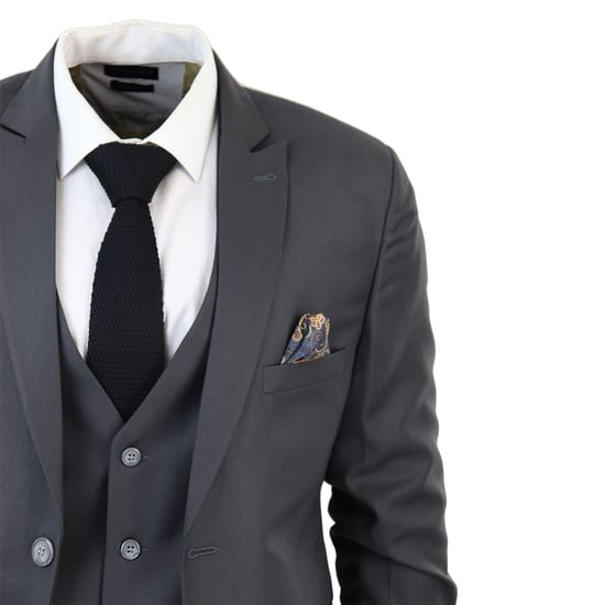 Traje clásico liso de 3 piezas color carbón IM1 para hombre - Image 5