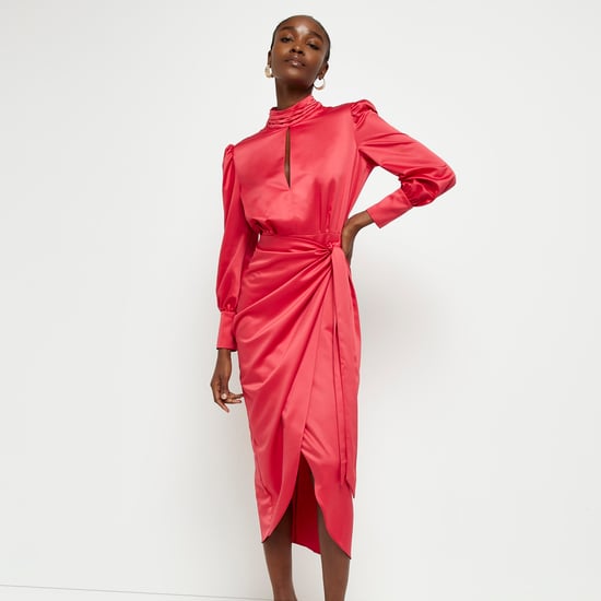 River Island Womens Wrap Midi Dress Red Cut Out Long Sleeve