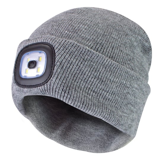 Womens Led Beanie Hat | Ladies Knitted Rechargeable Beanie | Winter Beanie with Headlamp - Grey - Image 1