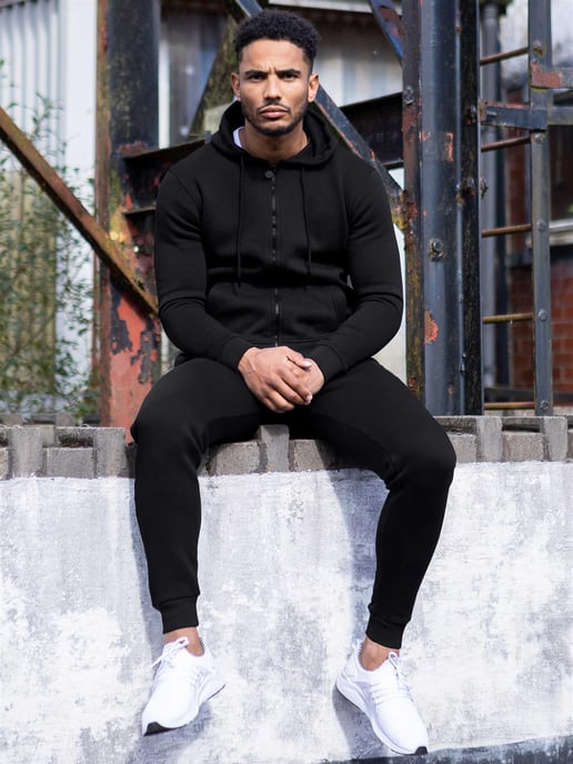 Enzo | Conjunto de chándal con capucha y cremallera para hombre - Negro - Image 2
