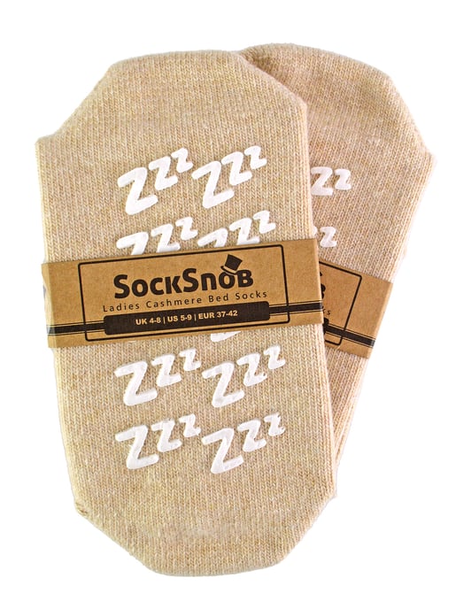 Sock Snob - Calcetines de lana de cachemira antideslizantes para mujer con puños Zzz - Beige - Image 2