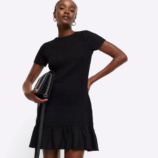 River Island Womens T-Shirt Mini Dress Black Shirred Peplum