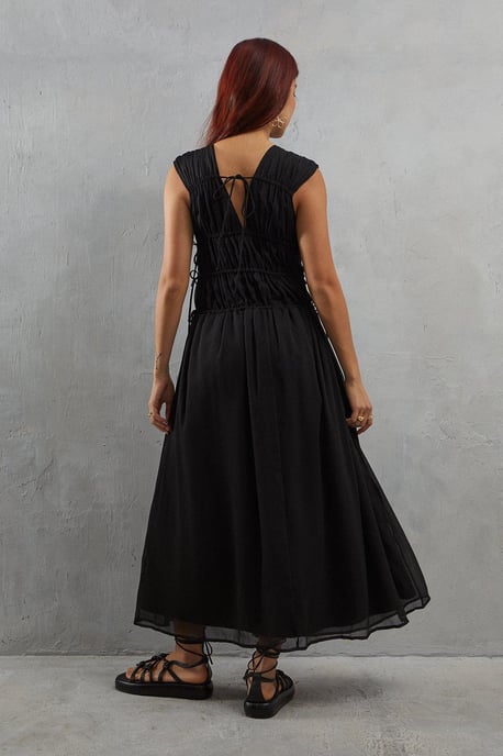 Chiffon Channel Detail Sleeveless Midi Dress