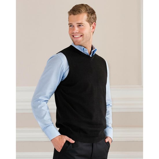 Russell Collection Mens V-Neck Sleevless Knitted Pullover Top / Jumper (Black) - Image 2