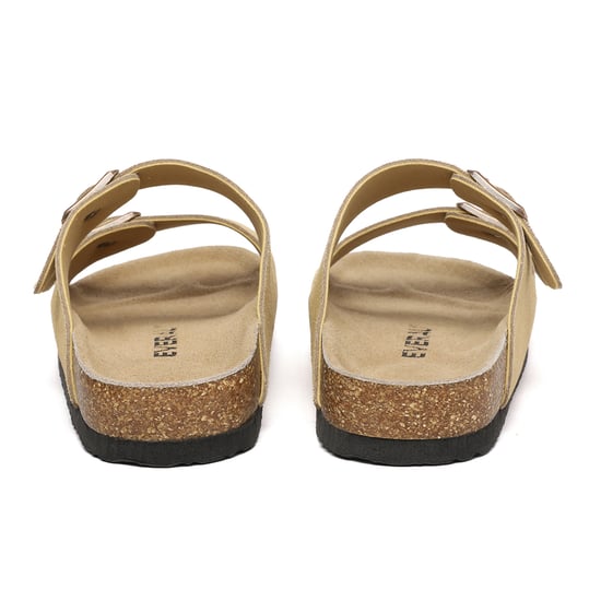 EVER AU Women Mallard Leather Twin Buckle Sandals - Camel Suede