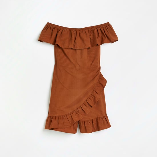 River Island Womens Playsuit Rust Bardot Frill