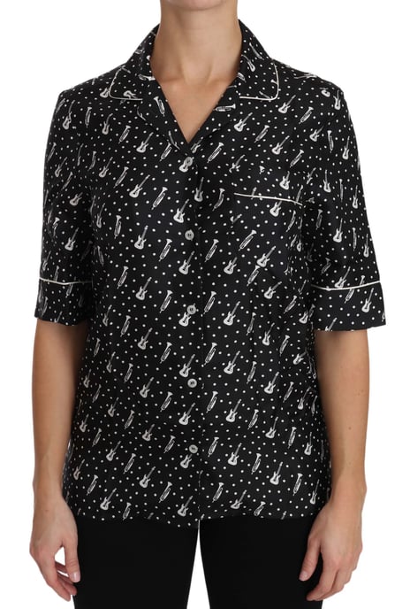 Camisa de seda negra con estampado de guitarra y trompeta para mujer de Dolce & Gabbana - Image 1