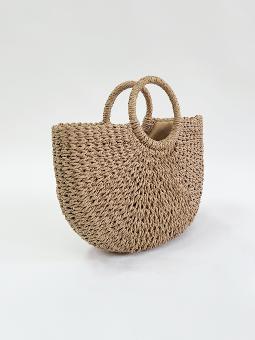 Round Woven Straw Holdall With Circular Handle