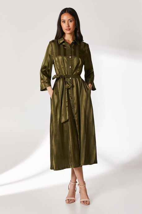 Satin Stripe Shirt Dress
