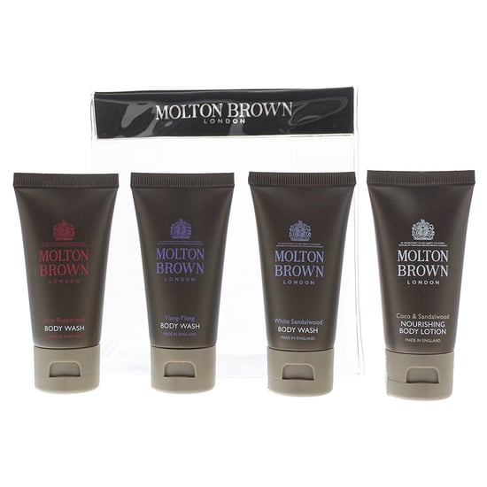 Molton Brown 4 Piece Gift Set: Coco Sandalwood Body Lotion 30ml - Ylang Ylang Body Wash 30ml - White Sandalwood Body Wash 30ml - Pink Pepperpod Body Wash 30ml - Image 1