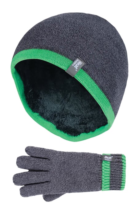 Heat Holders - Niños Niños Invierno cálido forro polar aislado de punto de vuelta sobre el manguito acanalado sombrero y guantes Set - CG1P8 - Image 1