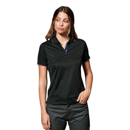Premier Womens/Ladies Coolchecker Contrast Pique Polo Shirt (Black/Purple) - Image 3