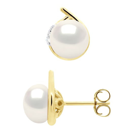 Earrings Surroundings Diamonds 0,03 Cts Yellow Gold - Real Cultured Freshwater Pearls Button 7-8 mm - Image 1