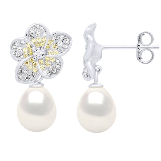 Earrings - Jewelry Silver - Real Cultured Freshwater Pearls Pear 9-10 mm - Image 1