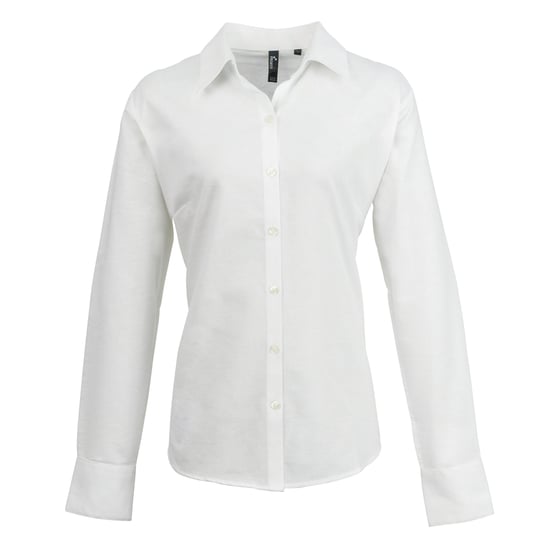 Premier Womens/Ladies Signature Oxford Long Sleeve Work Shirt (White) - Image 1